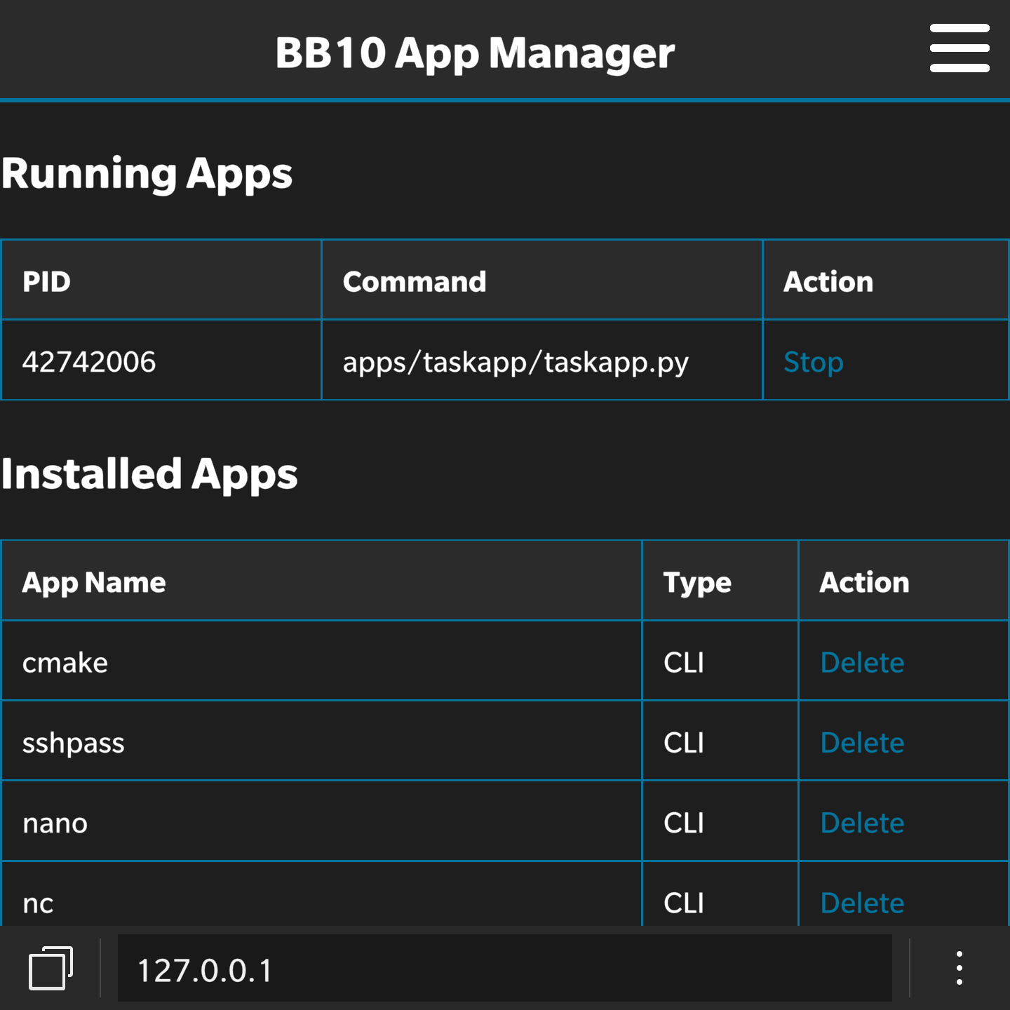 BB10 Task Manager Interface